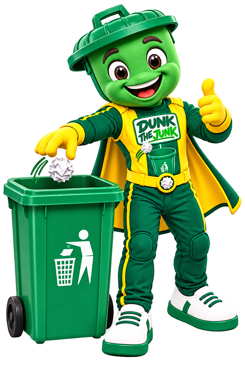 Junku Dada showing how to put waste in a bin